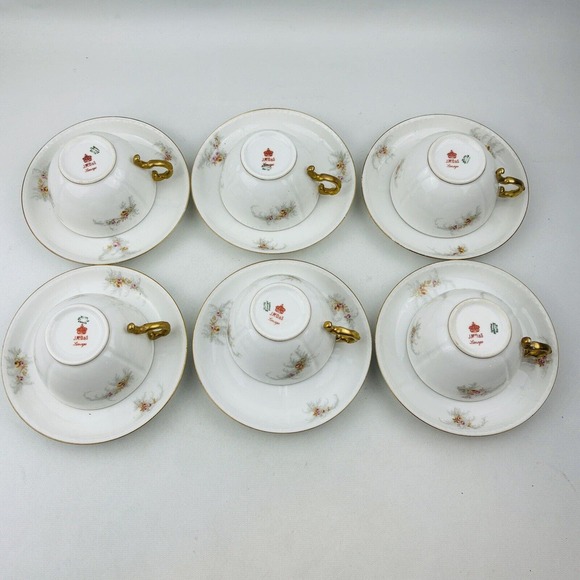 Limoges Elite 6 Cup & Saucer Set Lot Pink Yellow Floral Spray Gold Rim J.Mc.D&S - Picture 3 of 14